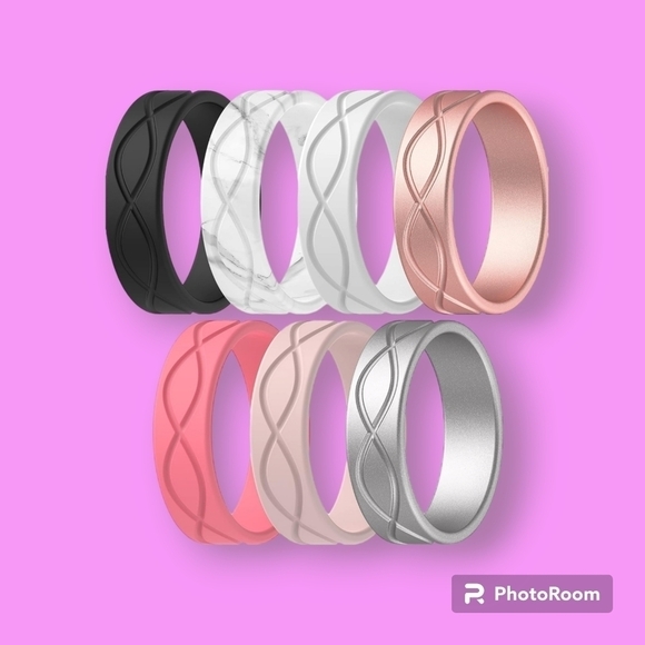Unisex Silicone Infinity Design Wedding Bands Set of 7 - Picture 1 of 6